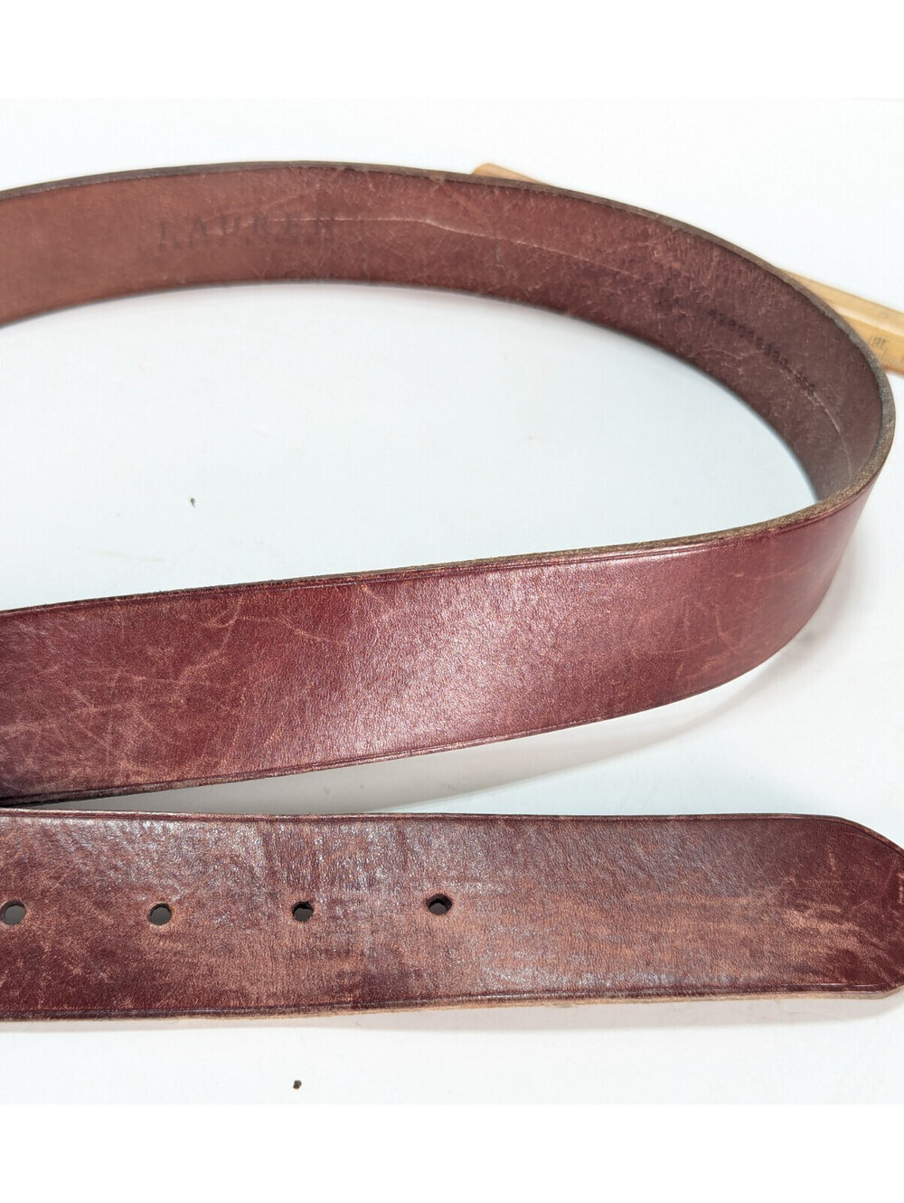 Lauren Ralph Lauren Monogramed Brass Buckle Brown Leather Belt 34-36" Lions Logo - Picture 5 of 8